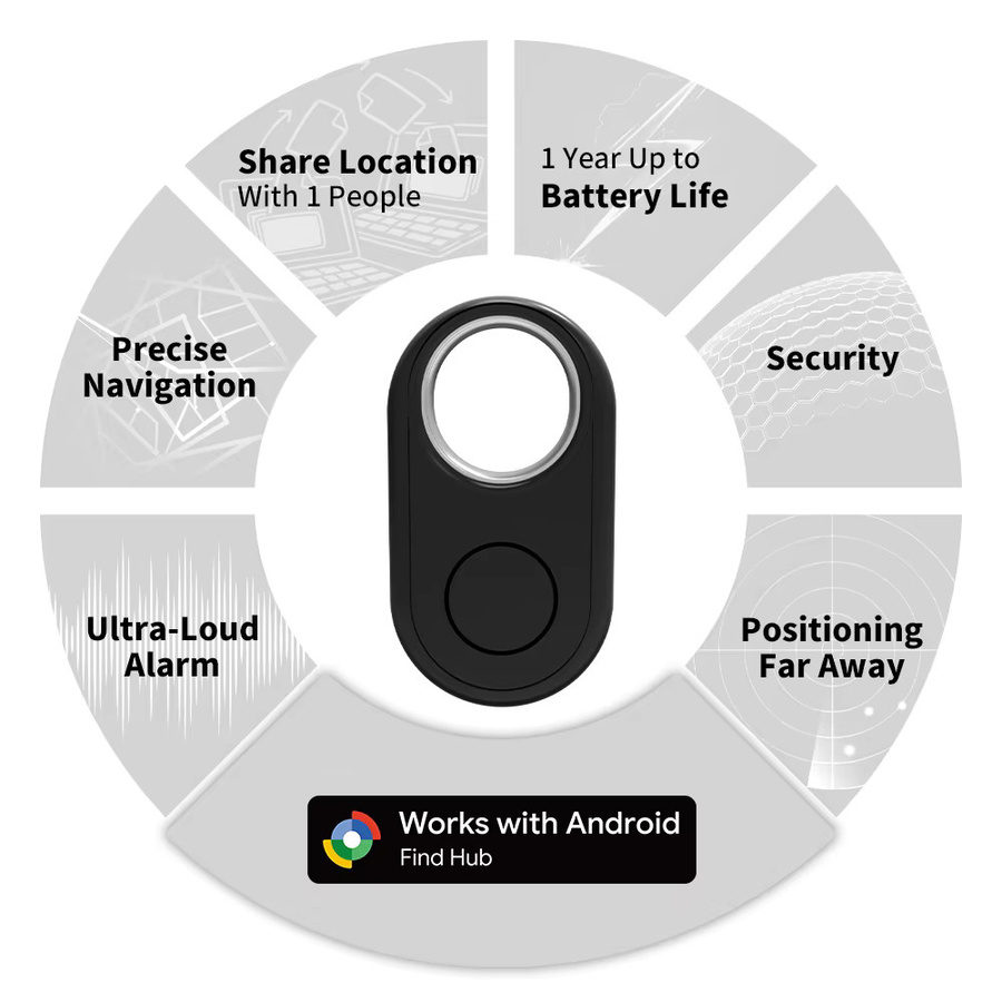 Mrgabwte GPS-Tracker für Samsung Android, kompatibler Bluetooth-Smart-Tag mit Google Find My zur globalen Positionierung und Anti-Verlust-Funktion, Schwarz - Bild 4