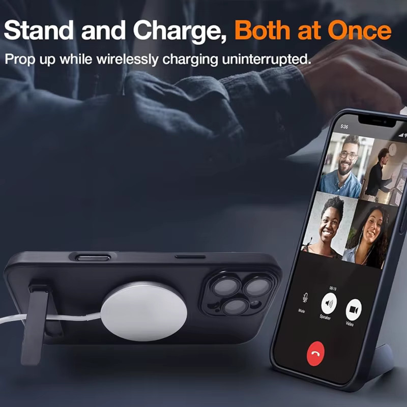UYUXIO Magnetische Handyhülle mit Ständer und durchscheinendem Design für iPhone 16 15 14 13 12 11 Pro Max Plus in Schwarz - Bild 2