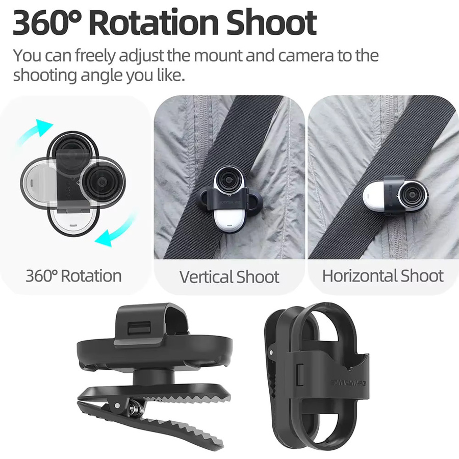Insta360 Rucksack Clip Halterung mit 360 Grad Rotation für Insta360 GO 3 und GO 3S in Schwarz - Bild 4