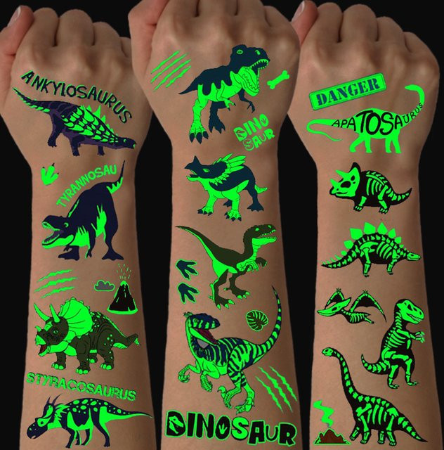ROCOOART Dinosaurier-Tattoos, 10 Blatt, im Dunkeln leuchtend, wasserfest - Bild 1