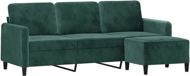 vidaXL 3-Sitzer-Sofa mit passendem Hocker in Dunkelgrün aus Samt, Breite: 198 cm, Tiefe: 80 cm, Höhe: 77 cm - Bild 1