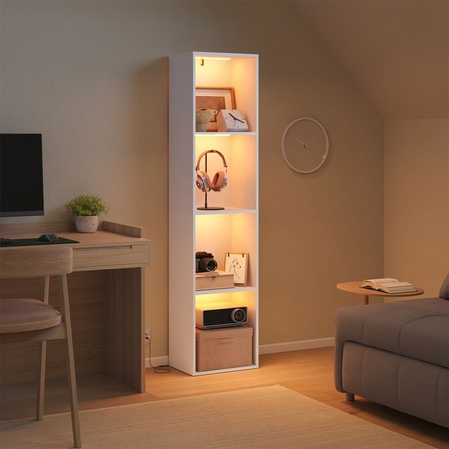 WOLTU Modernes vertikales Bücherregal in Weiß mit RGB-Beleuchtung und 4 Fächern, B/T/H: 40 x 29 x 170 cm - Bild 1