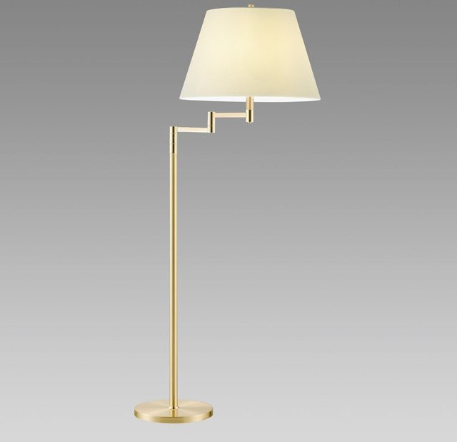B+M Leuchten Seda Stehleuchte in Gold/Messing und Weiß, dimmbar und verstellbar mit Stoffschirm und E27 Fassung - Bild 1