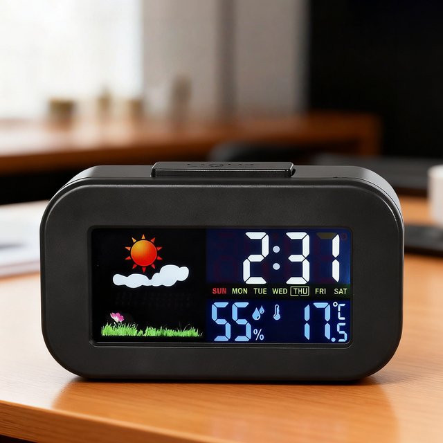 NieNie Digitaler Mini Wecker mit LED-Hintergrundbeleuchtung zur Anzeige von Temperatur und Luftfeuchtigkeit in Schwarz - Bild 1