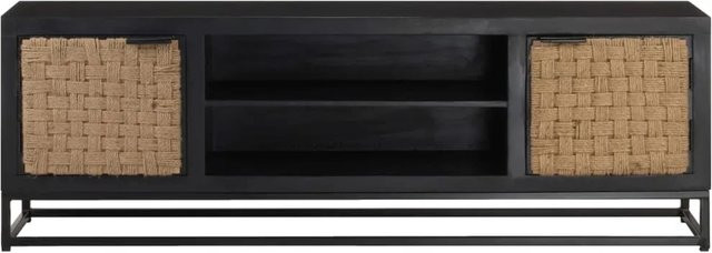 vidaXL TV-Schrank aus Mango-Massivholz und Metall in Schwarz im Industrial-Design, B/T/H: 120 x 30 x 40 cm - Bild 1