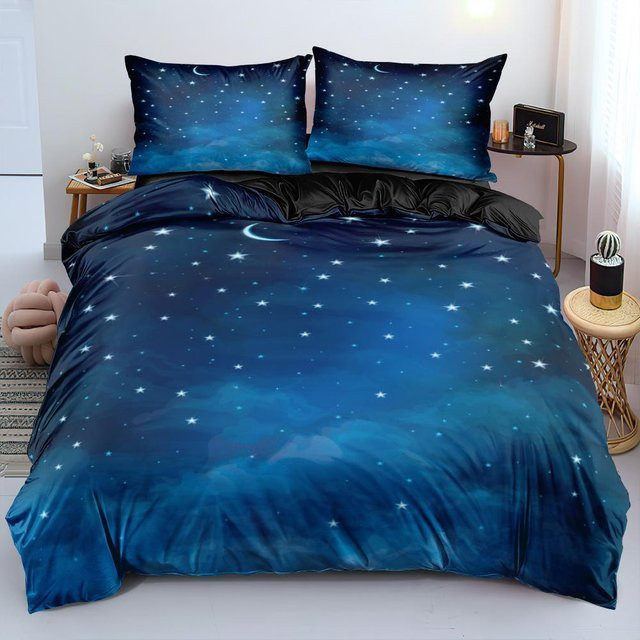 Nurb Bettwäscheset Galaxy Sternenhimmel Dunkelblau aus Mikrofaser mit Bettbezug und Kissenbezug B/H: 140 x 210 cm - Bild 1
