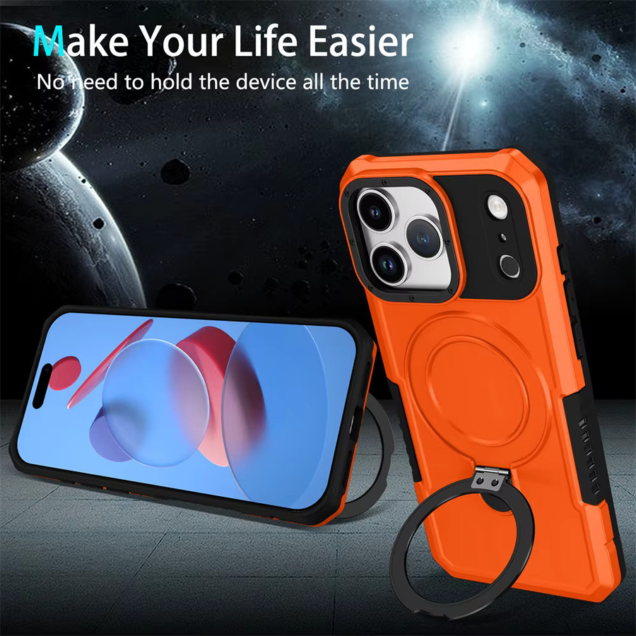 Apple iPhone 17 Pro Max Plus Air Anti-Rutsch Schutzhülle mit magnetischem Ständer und Double Layer Protection in Schwarz oder Orange - Bild 2