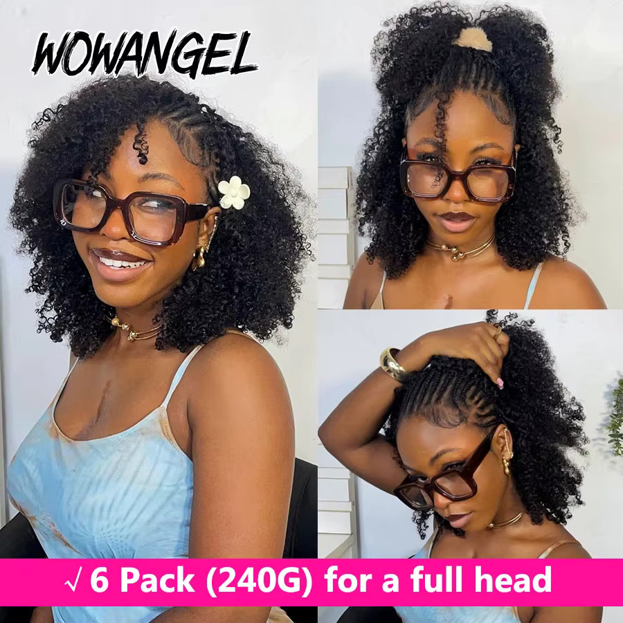 wowangel Afro Kinky Curly Crochet Echthaarverlängerungen, enge lockige Feder Häkeln Echthaarverlängerungen - Bild 2