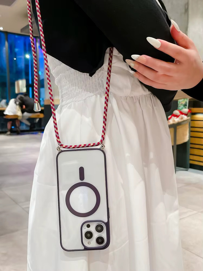 EHUIDE Magnetische Crossbody Hülle für iPhone mit Magsafe Strap und Lanyard, Transparent, Purple - Bild 2