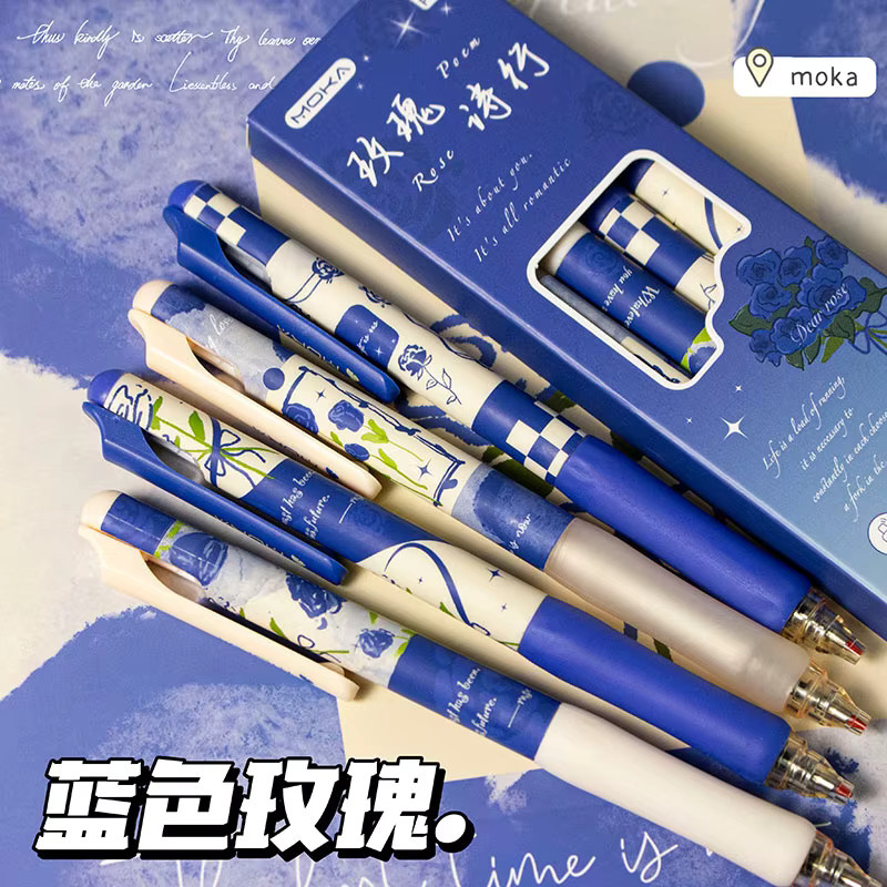 4er-Pack Gelstifte in Rosenform mit 0,5 mm feiner Spitze, schwarze und blaue Tinte, florale ästhetische Stifte für Büro und Schule - Bild 5