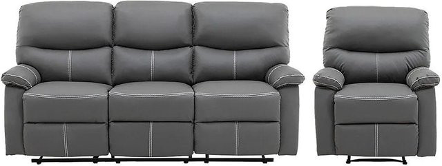 Vente-unique Couchgarnitur Canby mit Sessel in Grau aus Kunstleder - Bild 1