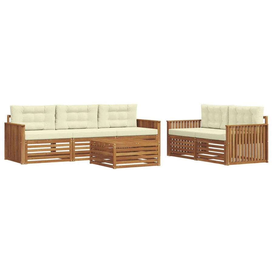 vidaXL Outdoor-Sofagarnitur 6-teilig aus Akazienholz mit Kissen in Natur und Creme - Bild 2