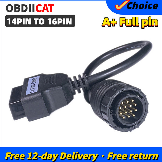OBDIIVCI 14-Pin auf OBD2 16-Pin Adapter Kabel für die Fahrzeugdiagnose in Schwarz - Bild 1