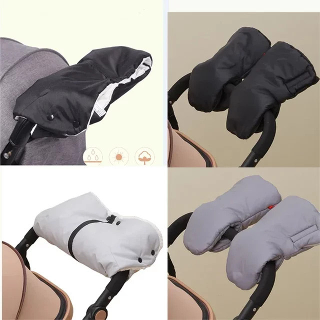 Wind- und wasserdichter Kinderwagen Muff aus Fleece mit Kunstpelz für Babywagen in Schwarz und Grau - Bild 1