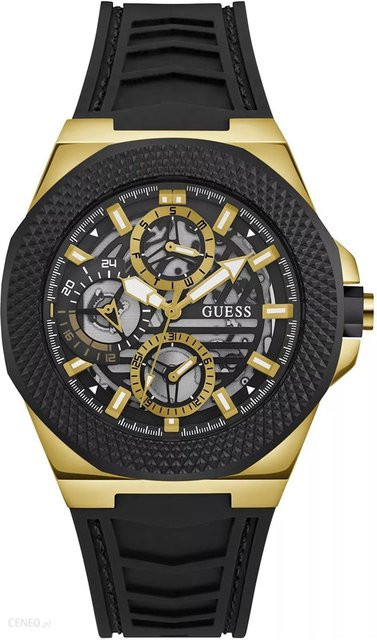 Guess Herrenuhr, Quarz, Edelstahl, 44 mm, Silikon, Schwarz, Gold - Bild 1