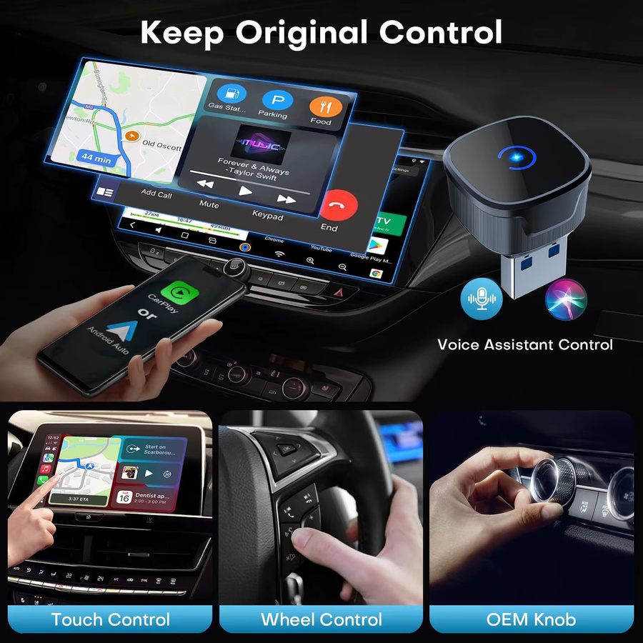 Neelyke 2-in-1 Kabelloser CarPlay und Android Auto Adapter in Schwarz, Universelle Plug & Play Verbindung für iOS und Android - Bild 4