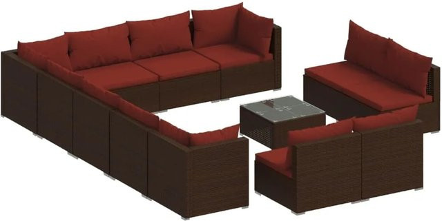 vidaXL 13-tlg. Garten-Lounge-Set aus braunem Poly-Rattan mit Kissen und pulverbeschichtetem Stahlgestell - Bild 1