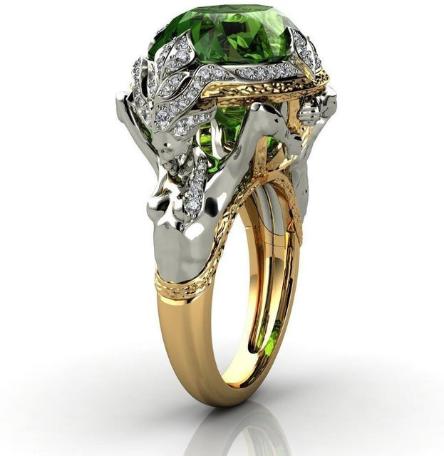 POMOiii Ring, Meerjungfrau, Grün, Zirkon, Damen, Unisex - Bild 1