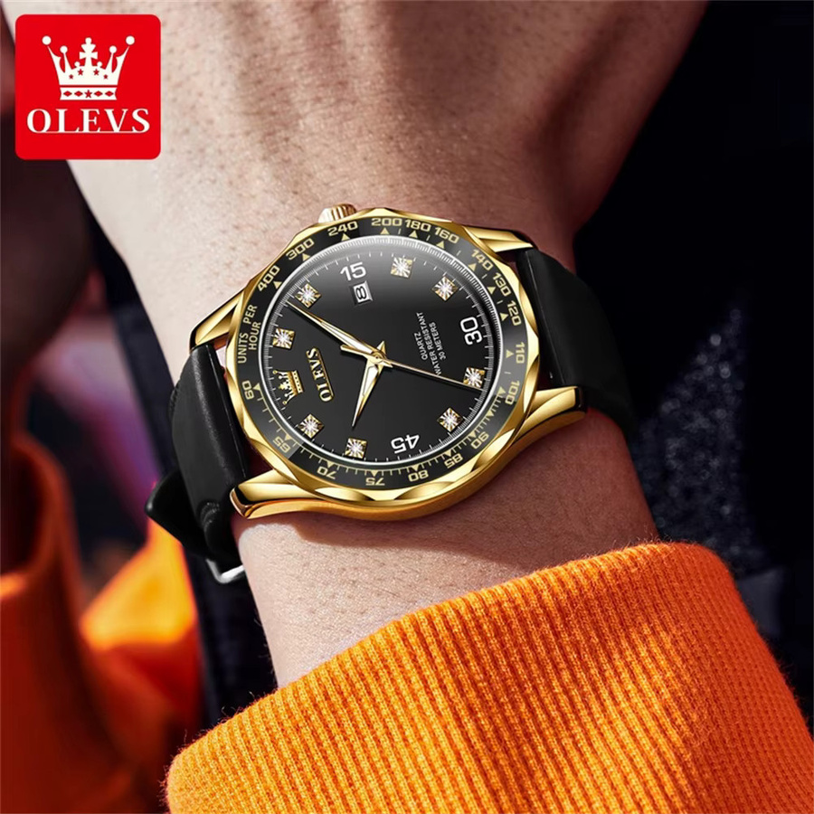 OLEVS Armbanduhr Edelstahl, Quarz, Gold, Schwarz, Herren - Bild 3