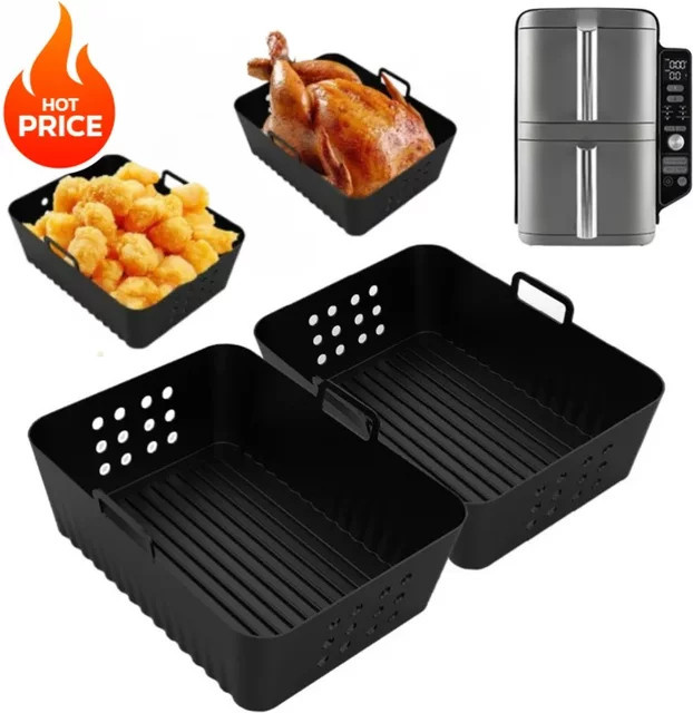Ninja Air Fryer Silikoneinlagen für Stack XL Korb, 2 Stück, Schwarz, quadratisch - Bild 1