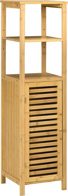 Aosom Badezimmerschrank aus Bambus mit zwei offenen Ablagen und Schrank, Naturholz, B/T/H: 33 x 30 x 120 cm - Bild 1