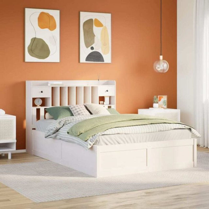 Massivholzbett aus Kiefer in Weiß von vidaxl, Landhausstil und minimalistisches Design, B/T: 140 x 200 cm - Bild 1