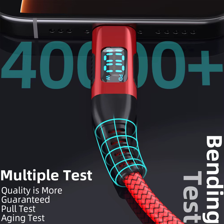 LAIHONEN USB-C auf USB-C Ladekabel mit LED-Digitalanzeige, 100W Schnellladekabel aus Nylon-Geflecht in Rot für iPhone 15 und 16 - Bild 3