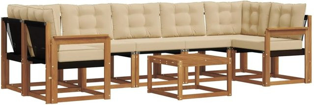 vidaXL Outdoor-Sofagarnitur 8-teilig aus Akazienholz mit Kissen und Couchtisch in Natur und Beige - Bild 1