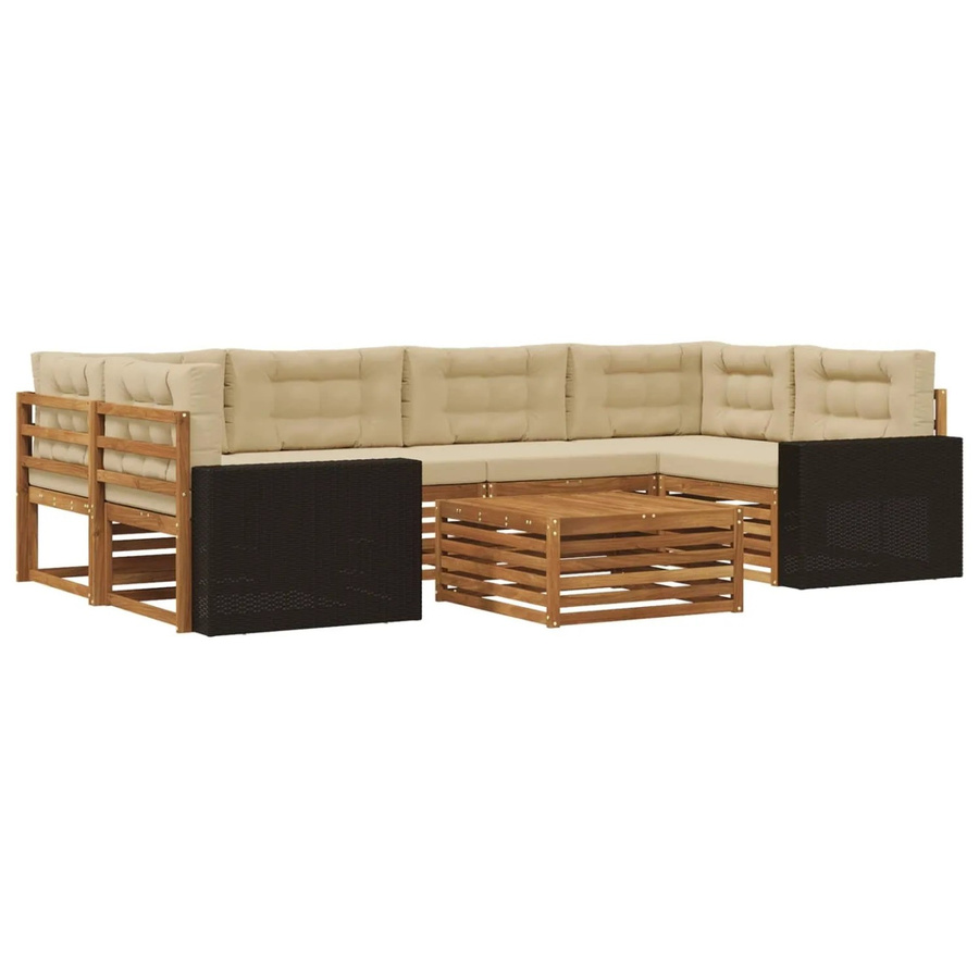 vidaXL Outdoor-Sofagarnitur in L-Form aus Akazienholz mit 7 Kissen in Natur und Beige - Bild 2