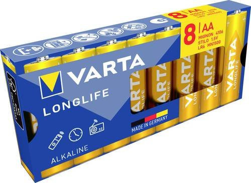 Varta Longlife AA Alkaline-Mangan Batterien 2800 mAh 1,5V, 8 Stück, Blau - Bild 1