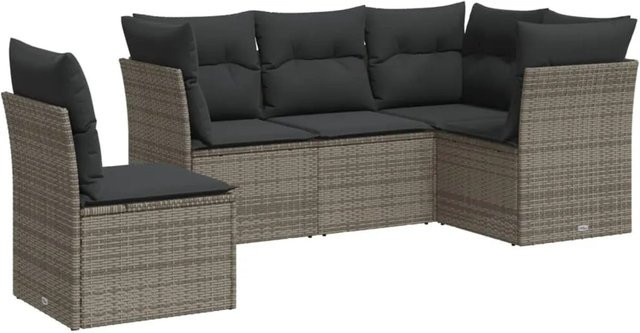 vidaXL 5-tlg. Garten-Sofagarnitur in L-Form aus grauem Poly-Rattan mit Sitzkissen und Stauraum - Bild 1