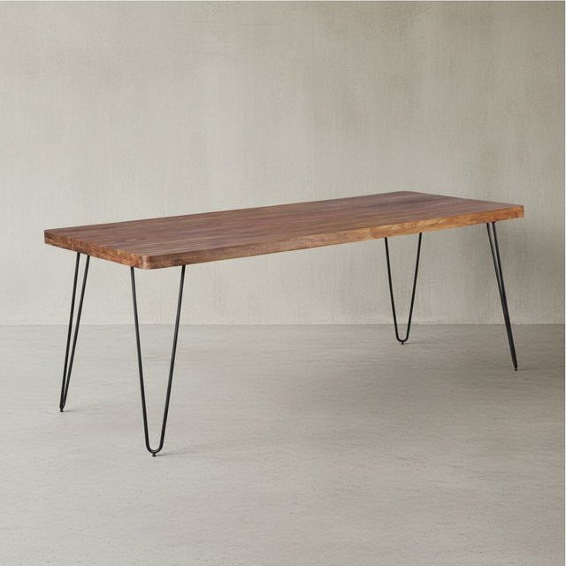 KADIMA DESIGN Esstisch BALU aus Massivholz in Braun mit 4 Metallbeinen, rechteckig, B/T/H: 200 x 80 x 76 cm - Bild 1