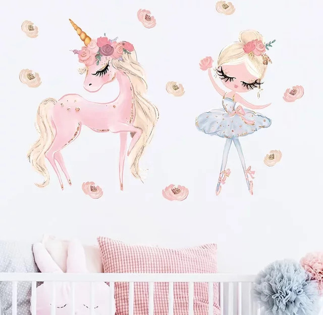 BRUP Wandaufkleber mit Tanzende Prinzessin und Einhörnern in Mehrfarbig für Kinderzimmer und Kindergarten - Bild 1