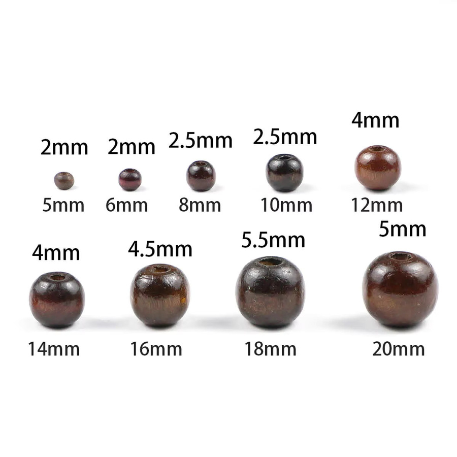 JHNBY Holz Perlen Spacer, Dunkelbraun, Runde Perlen, 5-20 mm, Unisex - Bild 2
