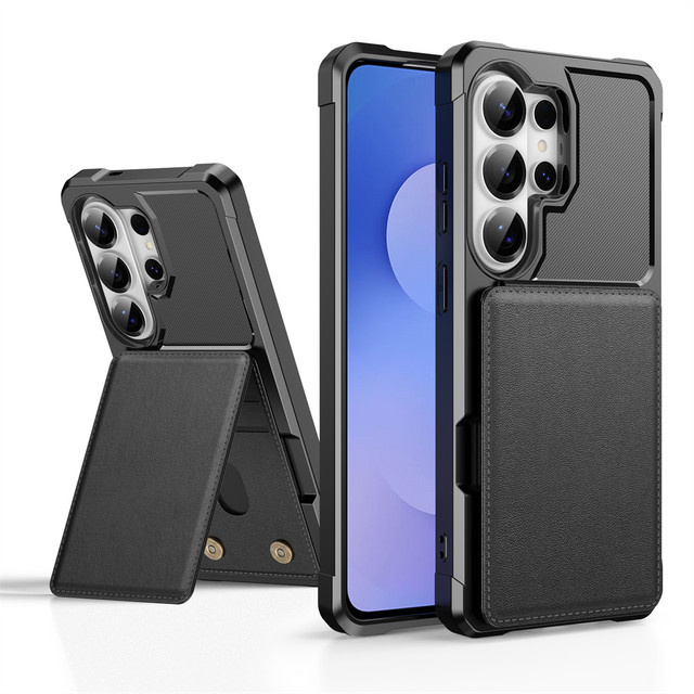Leder-Handyhülle mit Kartenfach für Samsung Galaxy S26 Ultra S25 S24 S23 S22 S21 Plus FE A57 A37 A17 A16 A36 A56 in Gold und Schwarz - Bild 1