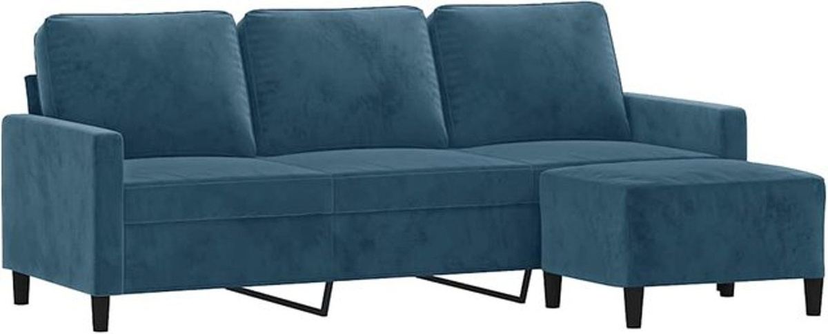 vidaxl 3-Sitzer-Sofa mit Hocker in Blau aus Samt und Metall im modernen Design mit einer Breite von 180 cm - Bild 1