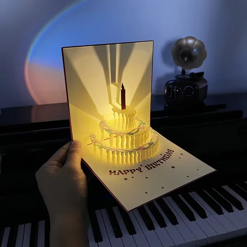 3D-Geburtstagskarte mit Pop-Up-Kuchen und Musik in Rot und Mehrfarbig - Bild 2