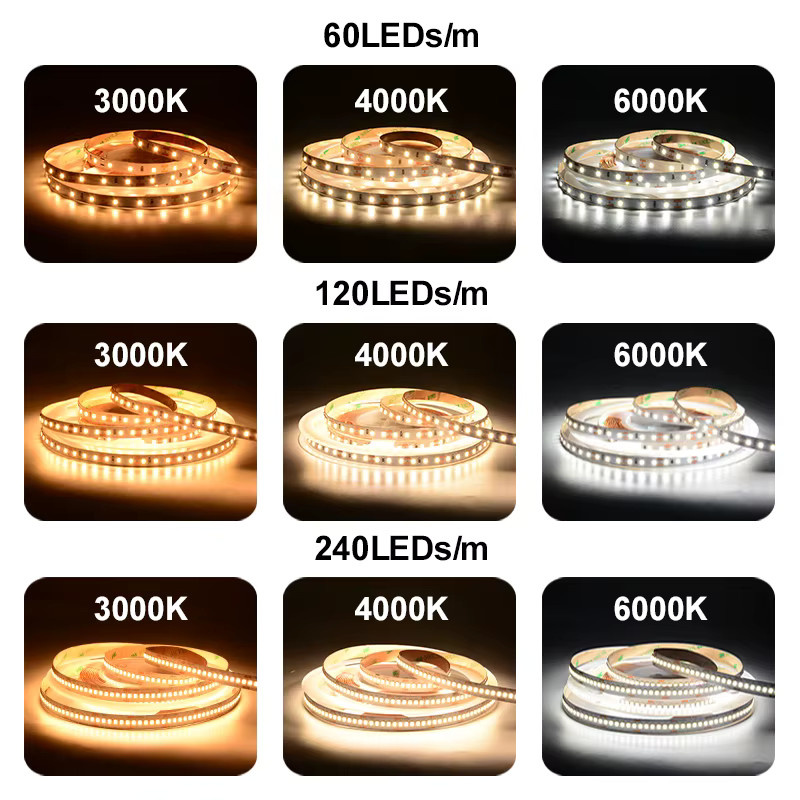 COXO High-End LED-Streifen Licht 5 m mit SMD2835 LEDs, CCT Farbtemperatur 3000 K-6000 K, Weiß, DC12 V 24 V - Bild 2
