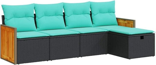 vidaXL 5-teilige Garten-Sofagarnitur aus Polyrattan in Schwarz mit Kissen und Ottoman im L-Shape Design - Bild 1