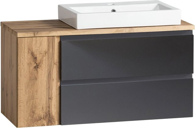 Waschtisch Held Möbel Ancona in matt Grau-Wotaneiche mit Keramikbecken rechts, Breite: 105 cm, Höhe: 47 cm, Tiefe: 65,5 cm - Bild 1