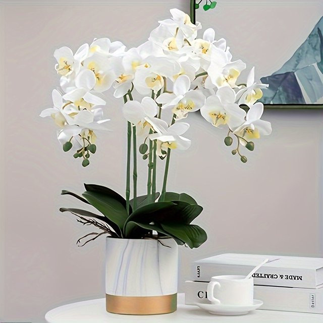 Künstliches Orchideen-Bouquet mit Schmetterlingen in Weiß für Wohnkultur, Garten und Hochzeitsdekoration - Bild 1
