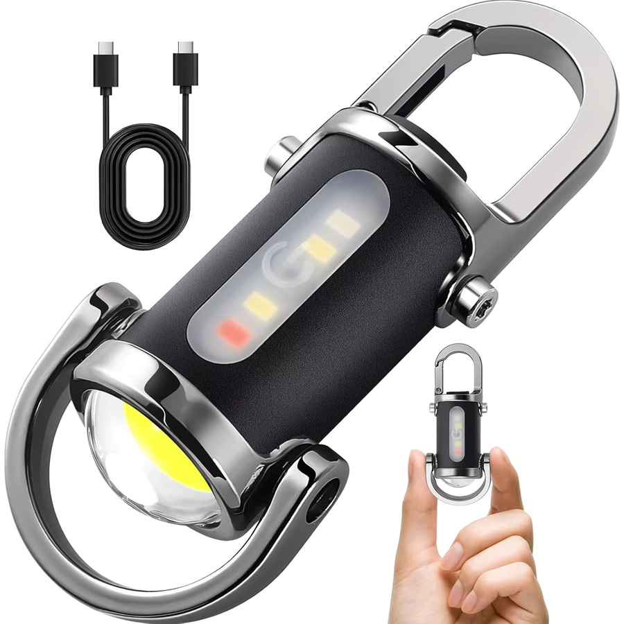 XIWANGFIRE Mini-COB-LED-Schlüsselanhänger-Taschenlampe, wiederaufladbar via USB-C, wasserdicht, Farbe: Schwarz - Bild 7