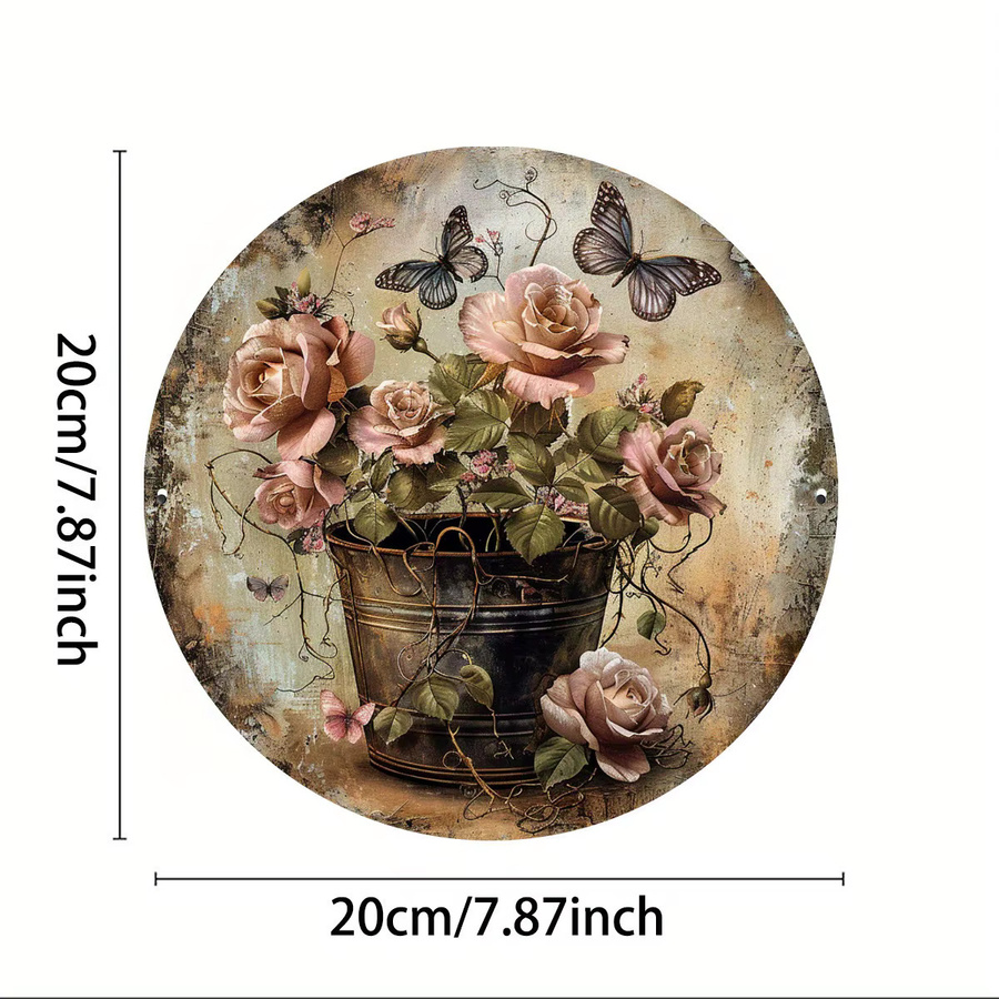 Potdemiel Vintage Blumen Metall-Wandkunst, quadratisches Aluminiumschild in Mehrfarbig, B/T/H: 20,3 x 20,3 x 0,1 cm - Bild 3