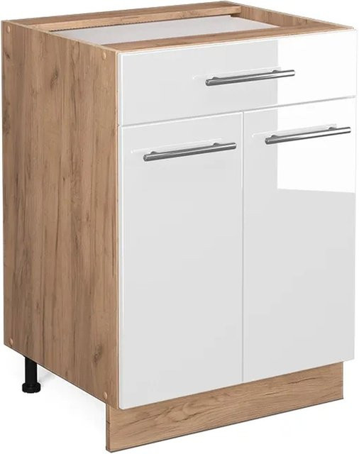 Vicco Küchenunterschrank Fame-Line in Weiß Hochglanz und Eiche mit Schublade und Drehtür, Breite: 60 cm - Bild 2