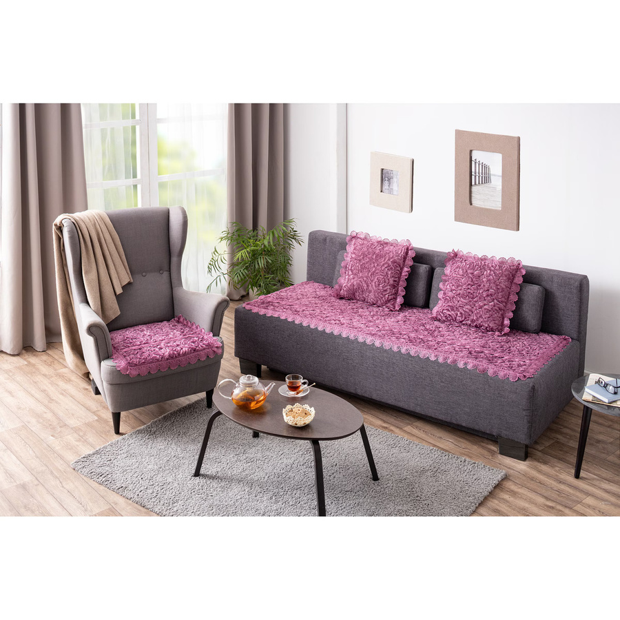 Sesselschoner Romantik von viva domo in Floral Shabby Chic mit den Farben Lila und Rosa aus Polyester - Bild 2