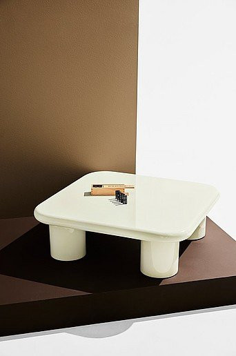 Ted Couchtisch Pastill in Beige und Weiß, quadratisch mit abgerundeten Ecken, Retro-Design, B/T/H: 80 x 80 x 80 cm - Bild 1