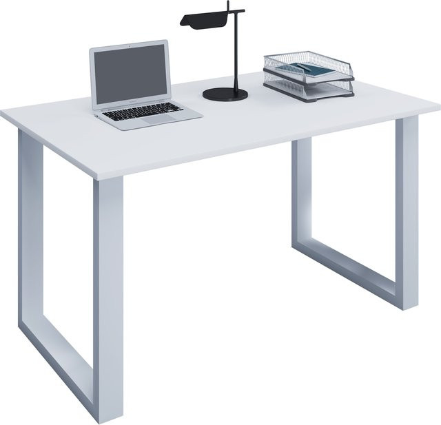VCM Schreibtisch Lona in Weiß und Silber mit Holzstruktur-Nachbildung und Metallfüßen, B/T/H: 110 x 50 x 76 cm - Bild 1
