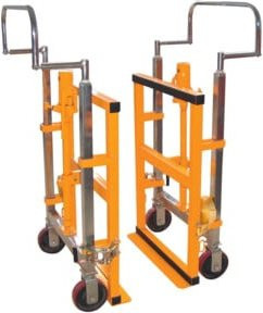 Hydraulischer Hubtransporter aus Stahl in Gelb und Orange mit 250 mm Hubhöhe und 150 mm Rädern - Bild 1