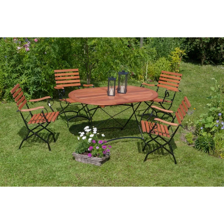 Merxx Gartenmöbel Set Schlossgarten II aus Eukalyptusholz und Stahl, 5-teilig, oval, grau/braun - Bild 3