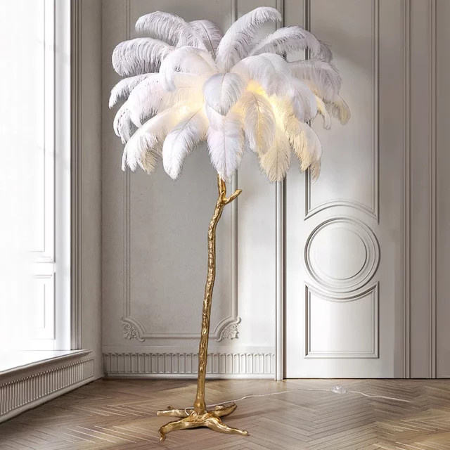 Moderne LED-Feder-Stehlampe in Weiß und Gold/Messing für Wohnzimmer und Schlafzimmer - Bild 1